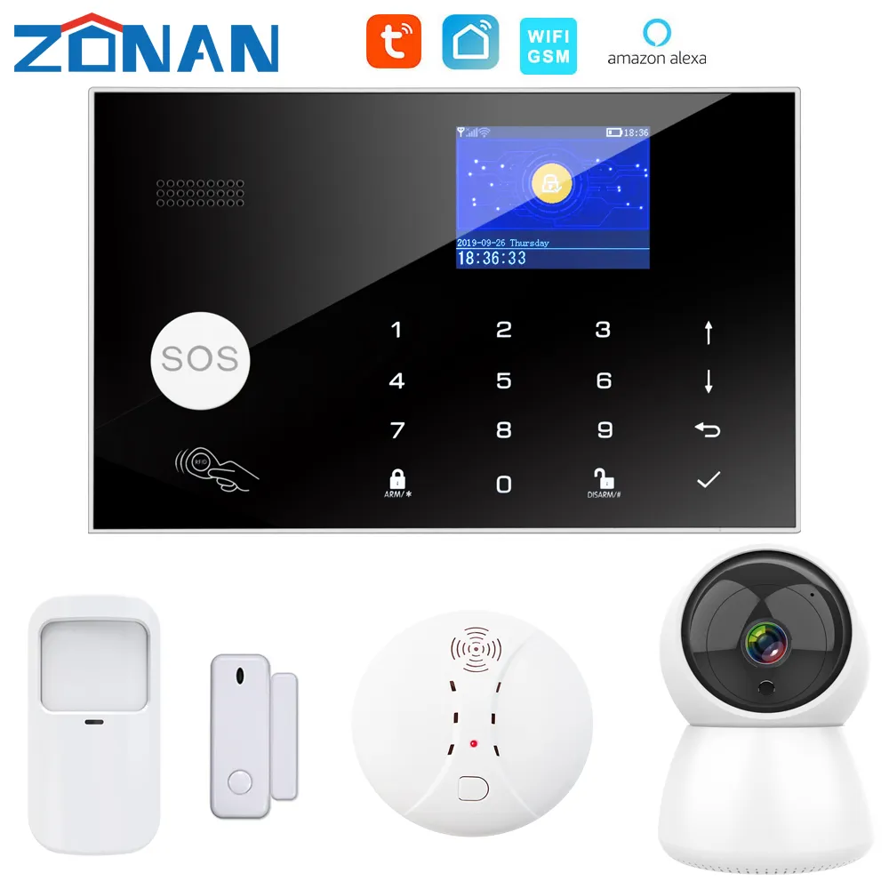 Tuya Gsm 4G WiFi Wireless Home Einbrecher System Mit Kamera Rauch Gas Detektor Tür Sensor Sirene Alarm Zubehör