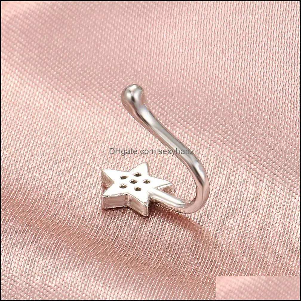 S2553 Piercing Jewelry For Women Copper Zircon Fake Nose Ring Nail Exaggerated Simple U-shaped Non-perforated Nose Clip