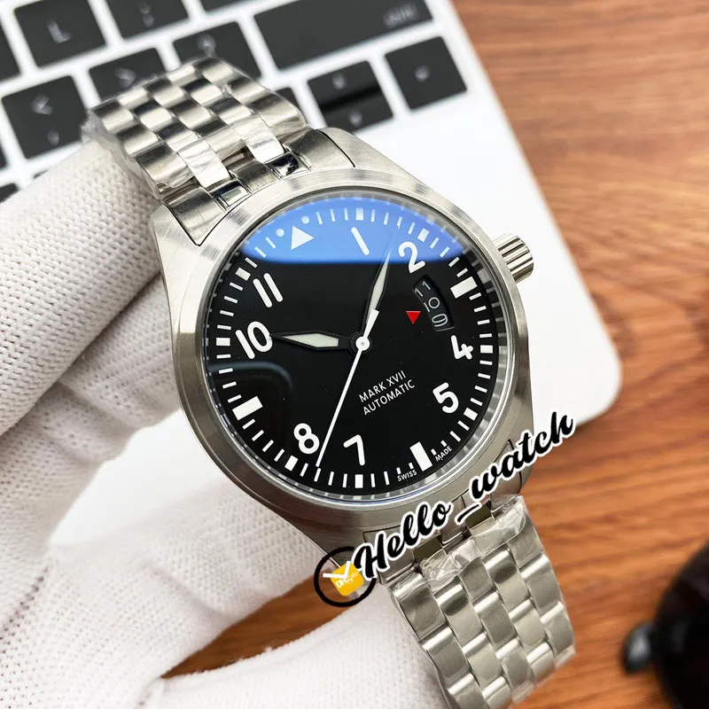 42mm Little Prince Pilot Mark XVII IW326504 Mens IW327011 자동 시계 블랙 다이얼 빅 데이트 스테인레스 스틸 팔찌 Hello_Watch 5 스타일