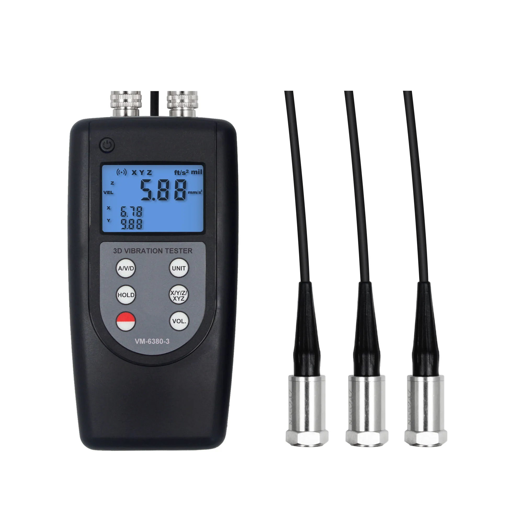 Tester di vibrazioni 3D Vibrometro digitale 3 canali VM-6380-3 0,01-400 mm/s True RMS
