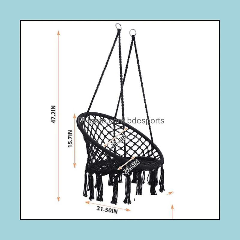 Black Swing Hammocks Chair Max 330 Lbs Hanging Cotton Rope Hammock Swing Chairs for Indoor and Outdoora03