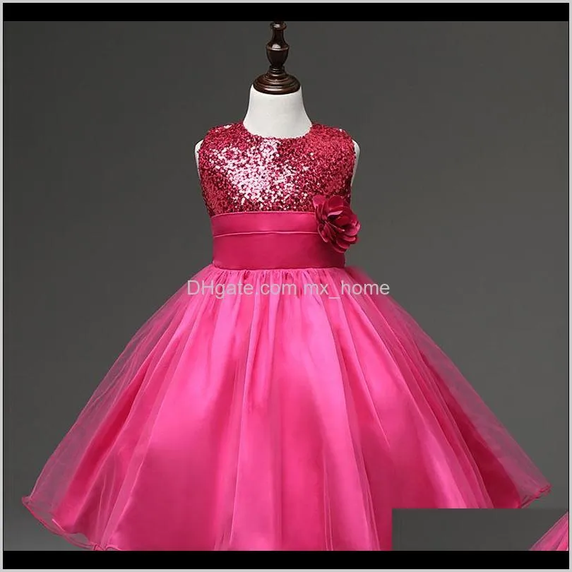 kids girls wedding dresses 11+ sequined princess dress bow tie appliqued dress invisible zipper lace mesh dress party tutu 3-9t