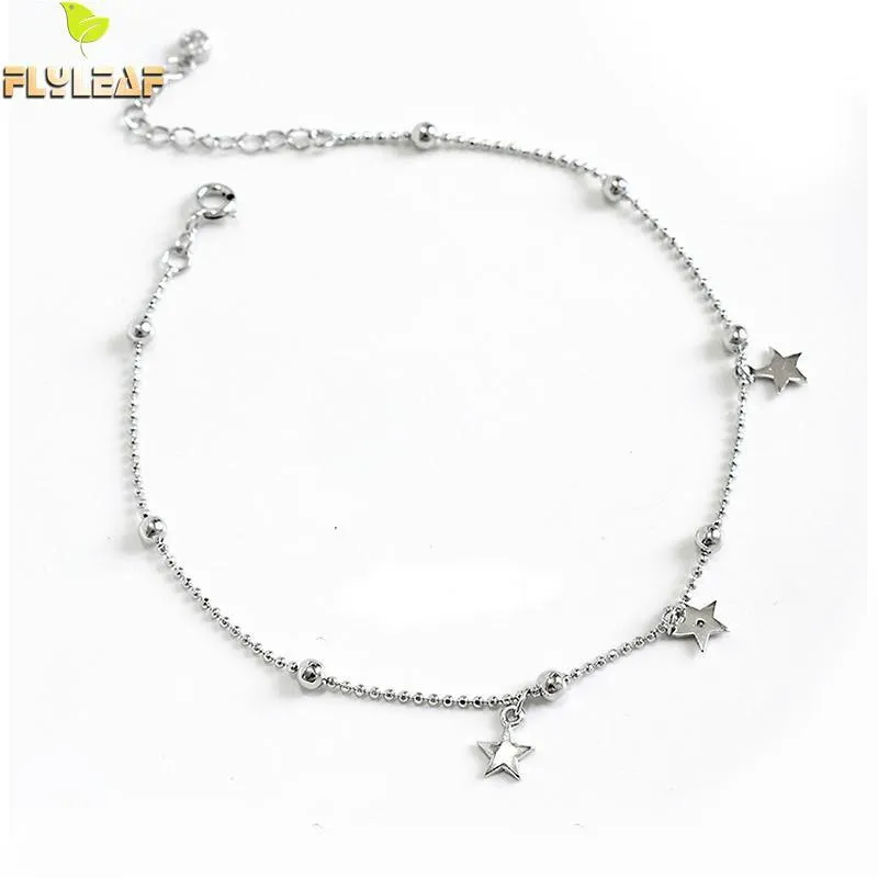 Flyleaf Gwiazda Koraliki Łańcuch Noga Fine Jewelry Prawdziwe 925 Sterling Silver Anklet Dla Kobiet Mody Anklets Na Nożnej Bransoletce Enkelbandje