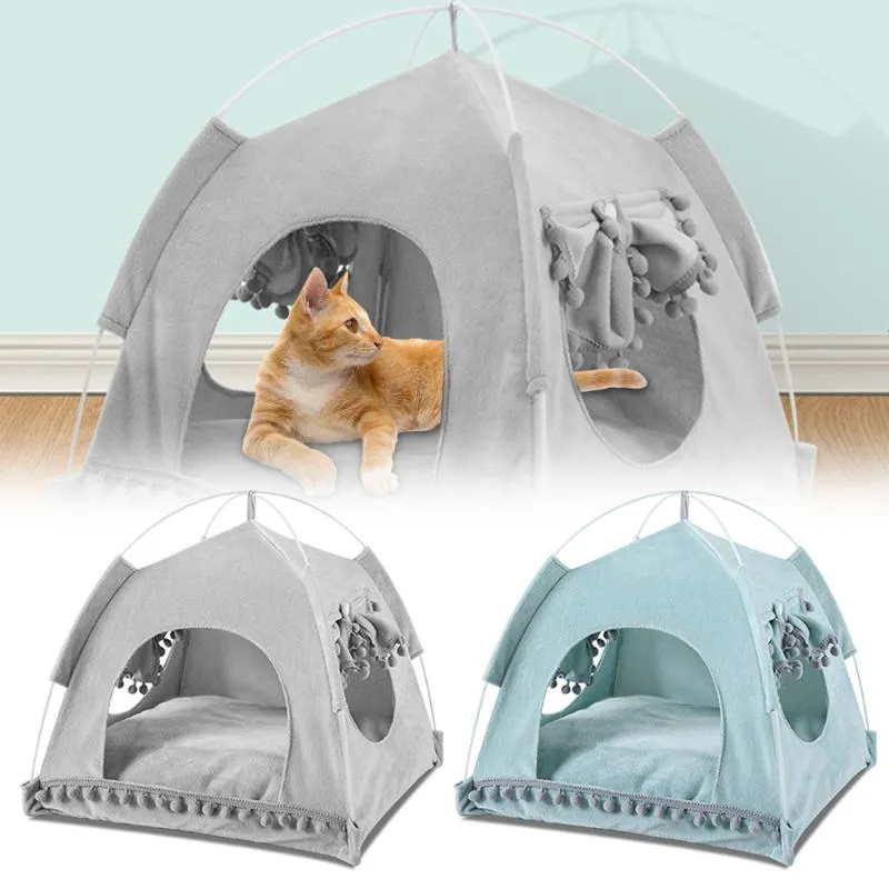 Cat Beds & Furniture Foldable Pet Tent House Breathable Print Puppy Bed Portable Outdoor Indoor Mesh Kennel For Small Dog Drop