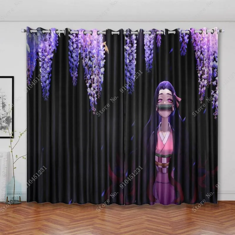 クロ代引不可 カーテンドレープ2パネルブラックアウトウィンドウデモンスレイヤーアニメリビングルームベッドルーム3dプリント家の装飾トリートメント 公式ショップ Pelangi Sch Id