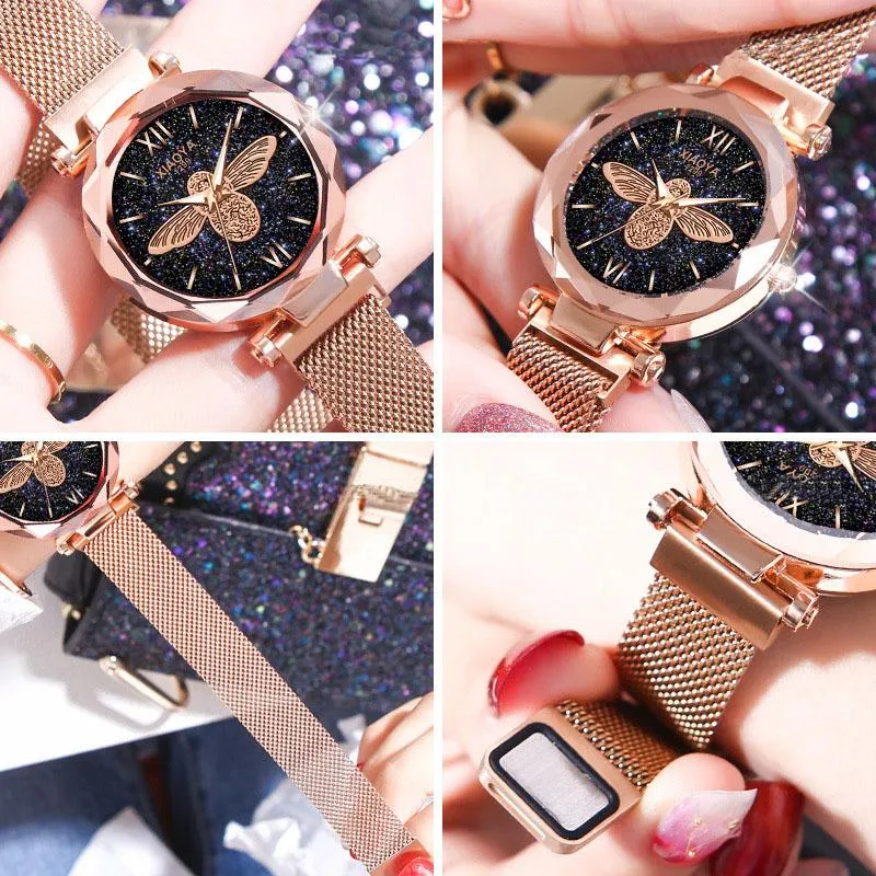 Cielo stellato magnetico orologio da polso luminoso per donne orologio in quarzo con cinturino magnetico