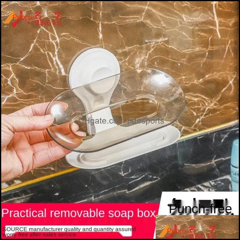 Bath Accessory Set Creative Drain Bathroom Soap Box Dormitory Non Perforated Dish Toilet Suction Cup Wall Mounted Shelf