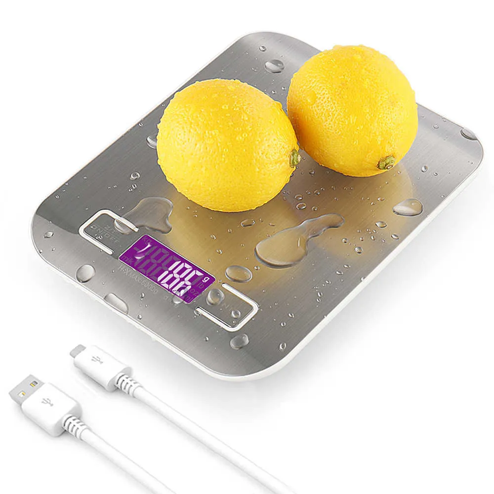 Aço Inoxidável Digital USB Cozinha Escalas 10kg / 5kg Eletrônico Precisão Postal Alimentos Escala de Dieta para Cozinhar Ferramentas de Medida de Cozimento 210728