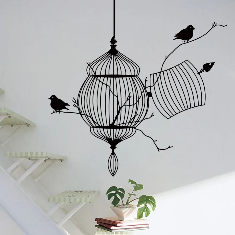 3D Birds Cage Tree Branche Creative Moderne Sticker mural PVC Moderne Amovible Étanche à la maison Salon mural Zy8231 Decor de la maison 210420