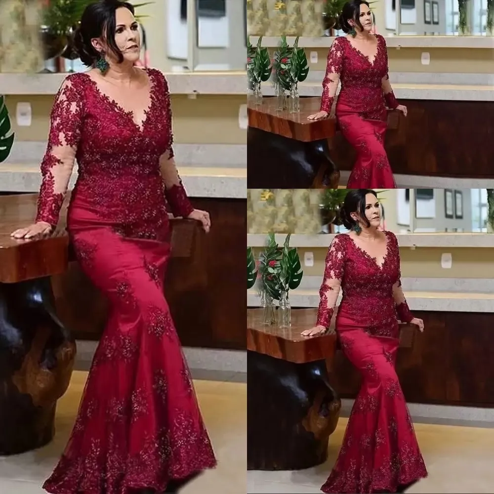 Burgundy plus size mother sales of the bride dresses
