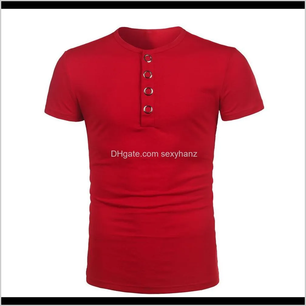t shirt men summer fashion v neck short sleeve tee shirt casual slim fit metal button design mens t-shirts xxl