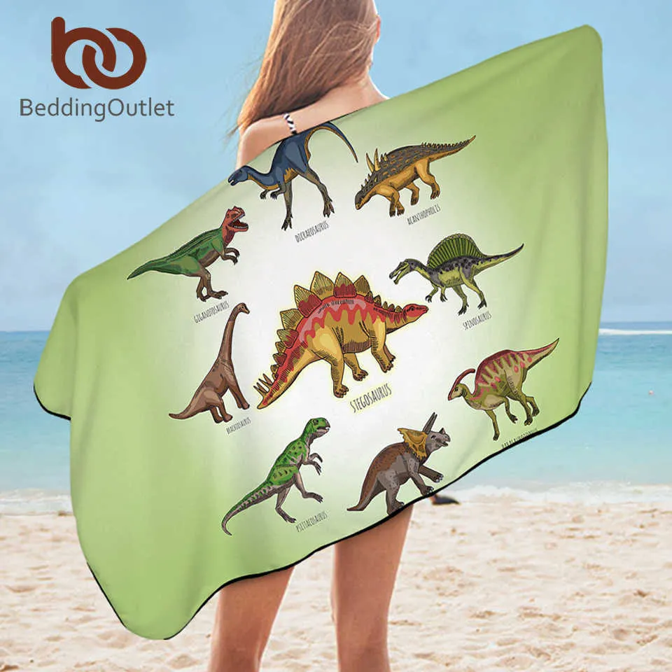 BeddingOutlet Dinosaur Bath Towel For Bathroom Jurassic Print Travel Beach Towel for Kids Boys Cartoon Microfiber Blanket 75x150 210611