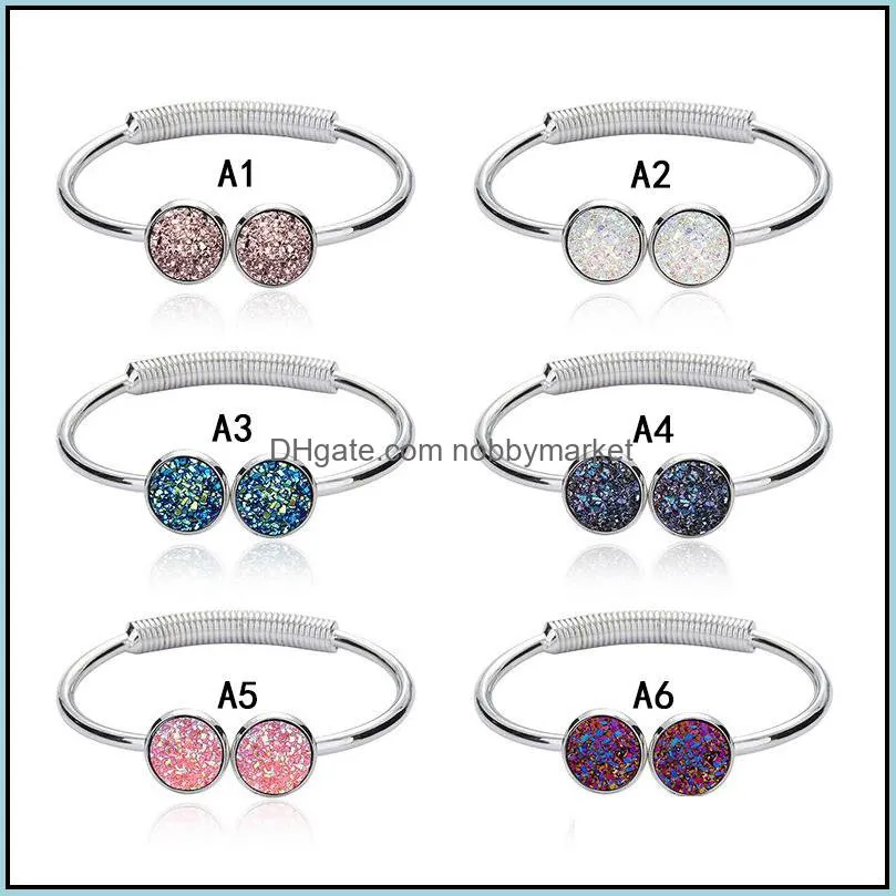 Top quality Druzy Cuff Bangles Round Natural Geode Stone Rhinestone Pave drusy charm Expandable wire bracelets For women Fashion