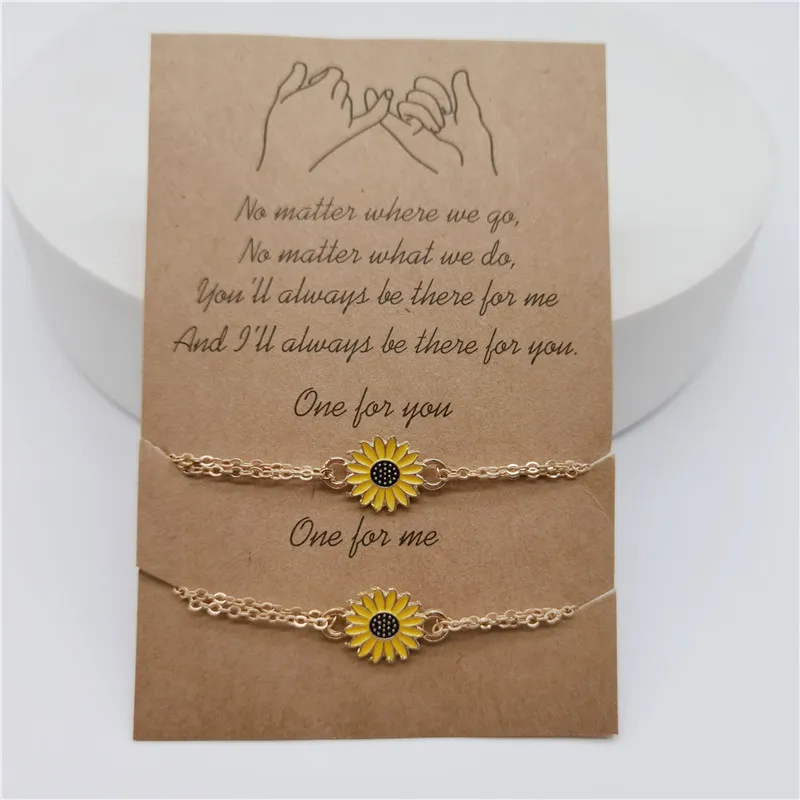 2 st / set Handgjorda parade armband Justerbar Daisy Sunflower Armband Män Kvinnor Par Valentinsdag Smycken Gift Vänskap Armband