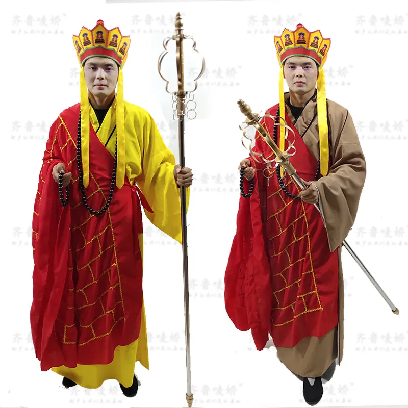 Tang munks fulla uppsättning cassock hatt kläder resa till västräkter rekvisita prestanda outfit sol wu kong apa kung kostym