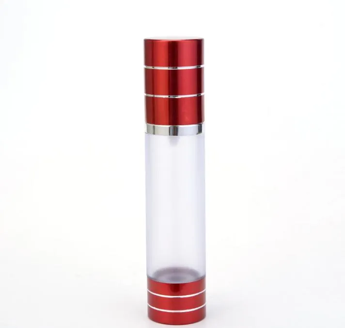 15ml 30ml 50 ml vinröd påfyllningsflaskor med silverlinje Portabel luftfri pumpdispenserflaska för körlotion