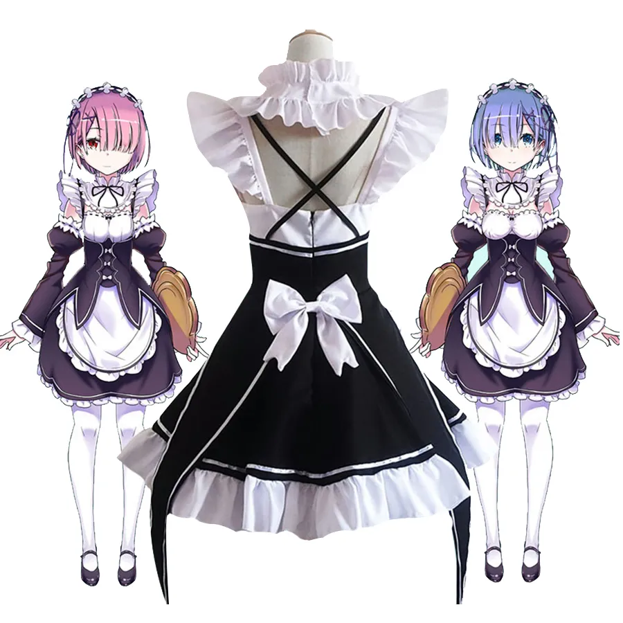 Anime Costumes Ram Rem Cosplay Maid Dress Anime Re Zero Kara Hajimeru