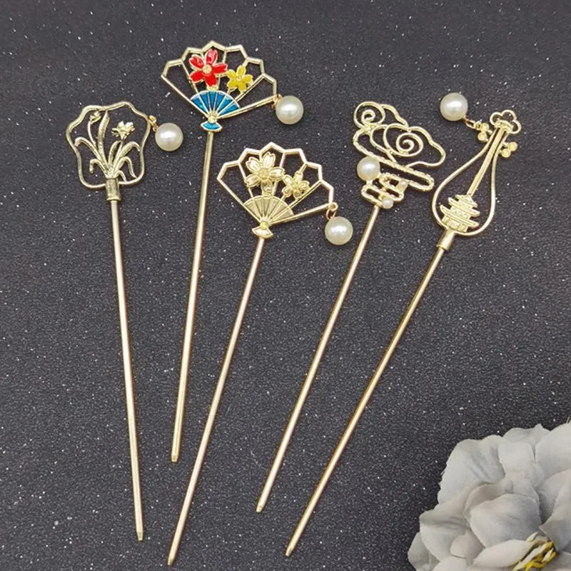 Haarspangen, Haarspangen, chinesischer japanischer Stil, Metallstäbchen mit Quasten, Imitationsperlen, Fächer, Essstäbchen, Haarnadeln, Zubehör, Schmuck