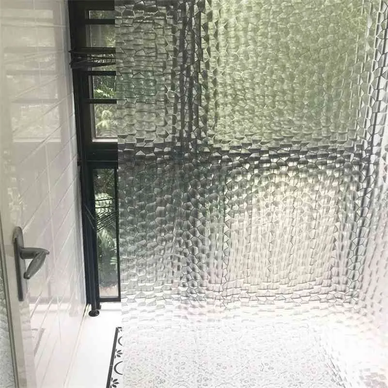 Tenda da doccia impermeabile 3D con ganci Tenda da doccia da bagno in EVA trasparente con gocce d'acqua a cubo Tenda D25 210402