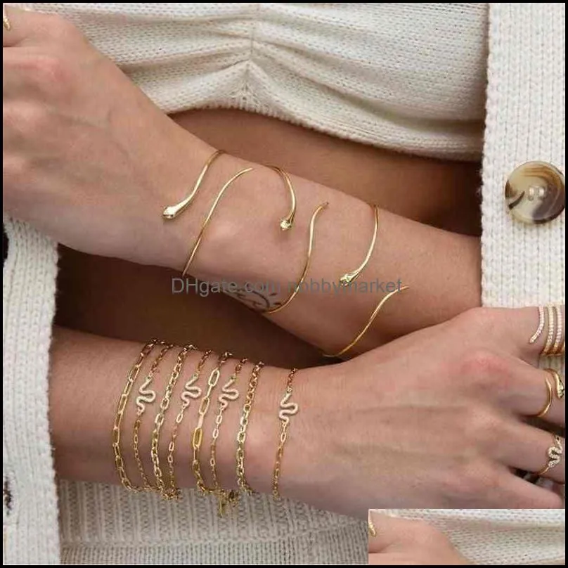 Armband armbanden sieraden goud kleur open afgestelde slang armband voor vrouwen zomer mode 210408 drop levering 2021 Axlkz