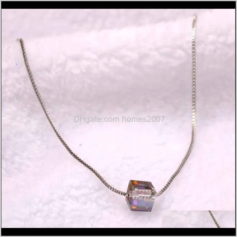 new popular square crystal cube aurora sugar cube necklace female clavicle chain simple fashion temperament necklace