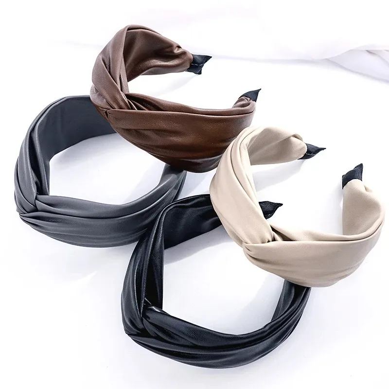 Кожаный PU Crest Knot Hairband Hairband Headband Аксессуары для волос