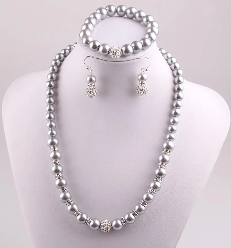 Örhängen halsband mode smycken set grå glas pärlsmycken med distanser pana boll armband örhänge set
