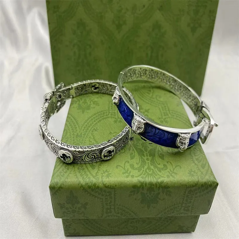 Design italien Thai argent 925 tête de tigre en relief Bracelet en émail bleu lettres de haute qualité bracelet de mode pour hommes et femmes cadeau de festival