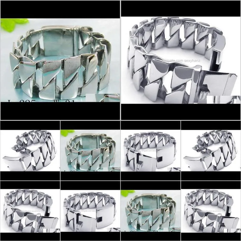 316L Stainless Steel Men`s Bracelet Heavy Curb Link Bangle 8.8``x 31mm