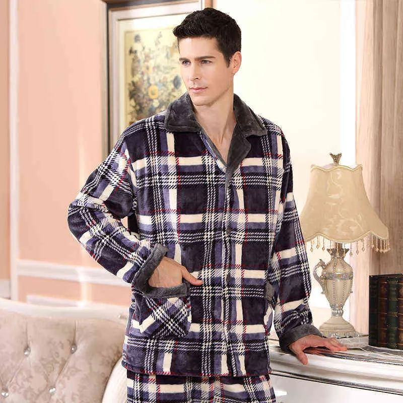 Winter Coral Fleece Sleep Tops Black Flannel Pajamas Set Women Man