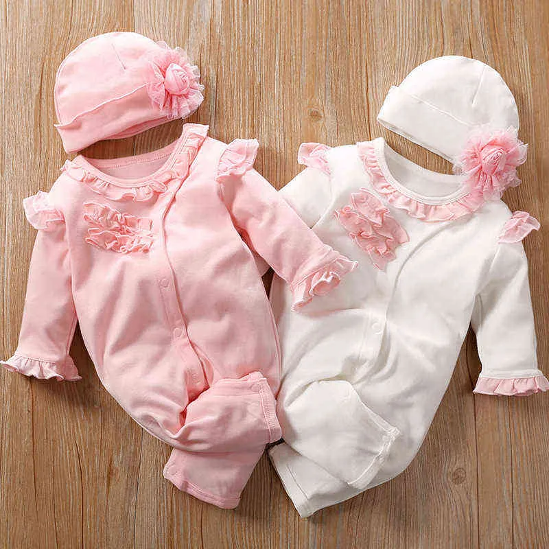 Floral Newborn Baby Girl Romper Cotton New Born Infant Toddler Little Girls Costume Onesie Jumpsuit Clothes Bebe Pajama Overall G1218