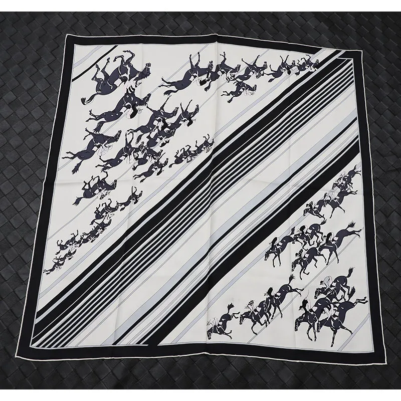 noir blanc 100% Mûrier Naturel * 90*90cm Foulard En Soie Designer Bords Roulés À La Main foulard en soie luxe