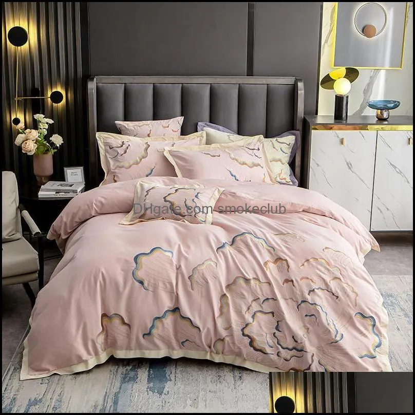 Bedding Sets Cotton Thickened Matte Embroidery White Bed Set Solid Color Duvet Cover Sheet Linen Queen King Size
