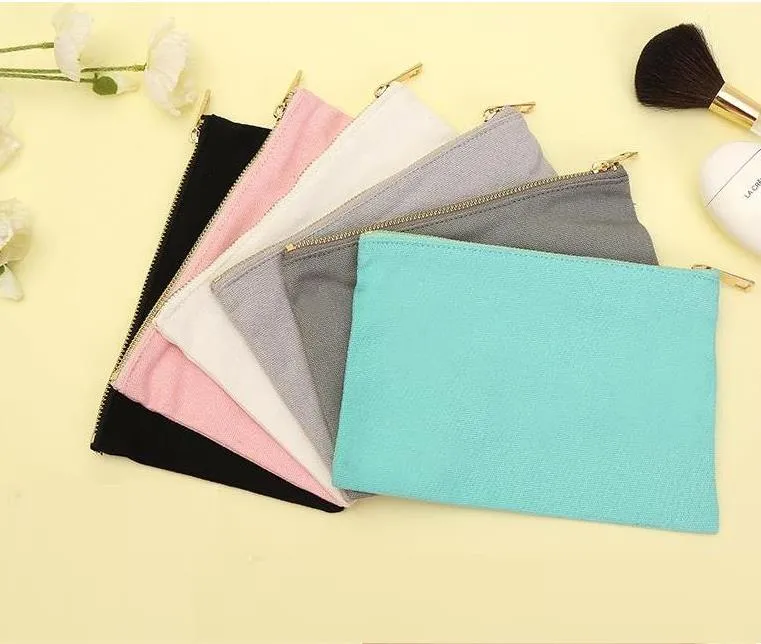 16oz cotton canvas cosmetic bags with gold metal zipper blank cottons canva makeup bag 22*15cm SN2681
