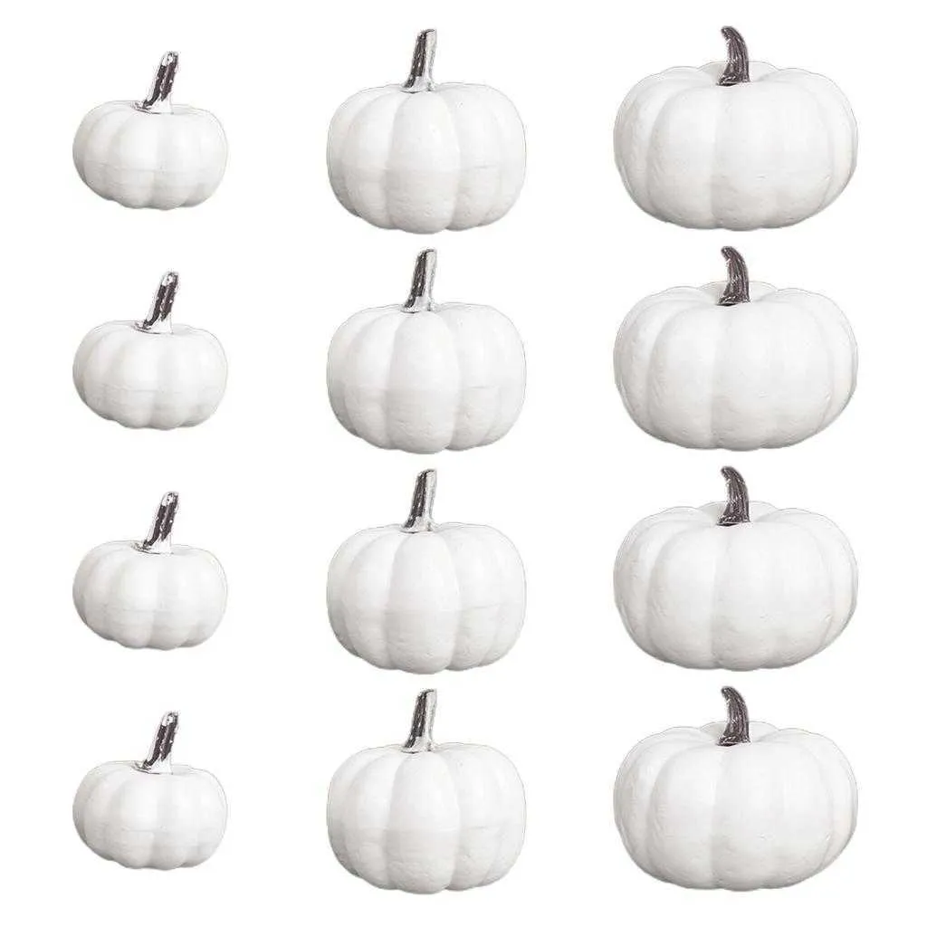 12 Pieces Halloween Decoration Pumpkin White White Artificial Pumpkin Autumn Party Table Fireplace Decoration