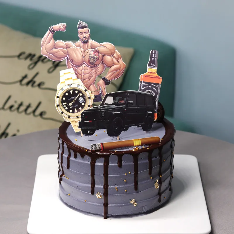 Decoração Para Bolo De Feliz Aniversário Masculino, Decoração De