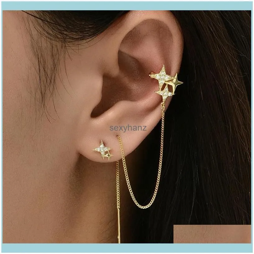 Fashion Statement Alloy tassel crystal full stars Drop Earrings Set for Women Vintage Earrings Wedding Party Jewelry Gift 2 pcs