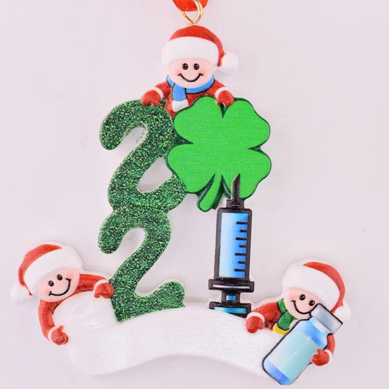 2021 Christmas Decoration Birthdays Party Gift Product Personalized Family Of 4 Ornament Pandemic DIY Resin Accessories with Rope