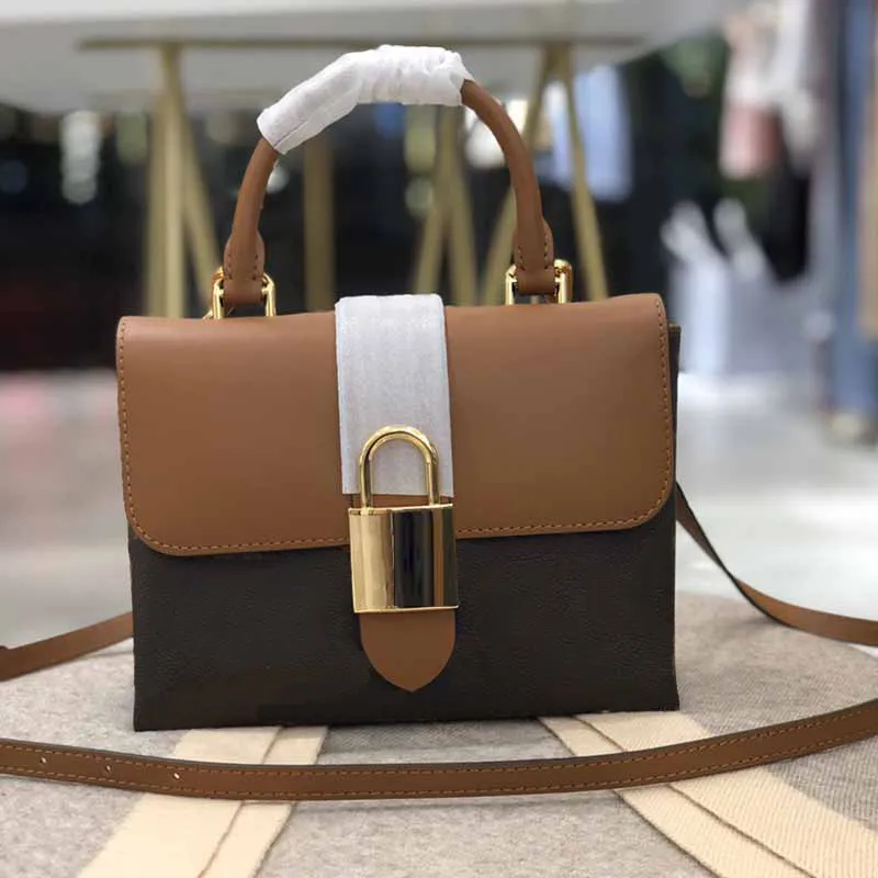 Women Hand Bag Handbag Purse Shoulder Crossbody Bags Genuine Leather Patchwork Color Gold Padlock Closure Detchable Adjustable Strap Locky Handbags