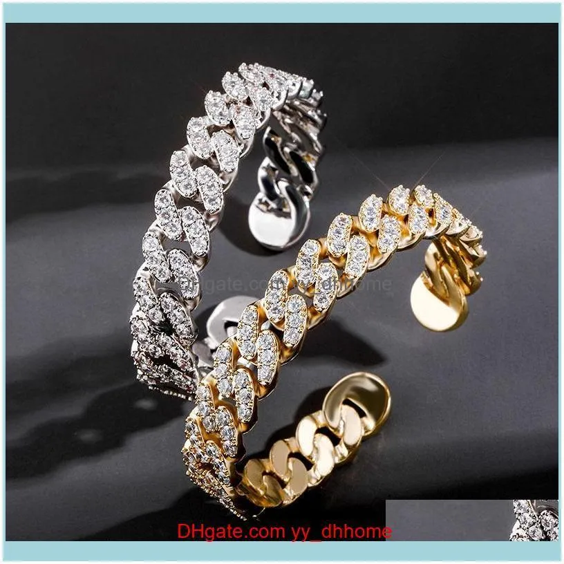 Men Women Hip Hop Bangles Luxury Bling Zircon Bangles Fashion 18K Gold Rhodium Plated Geometric Cuban Chain Bangles