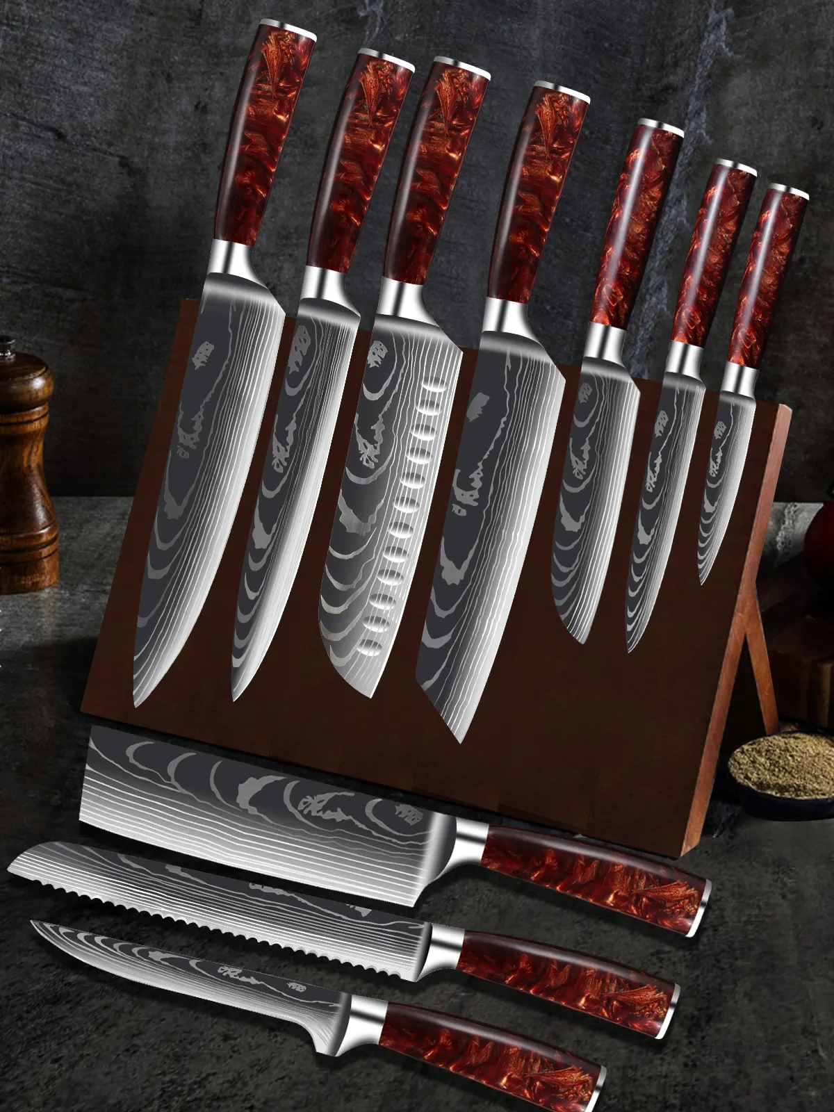 XITUO Chef knife 1-10Pcs Kitchen Knives Set Laser Damascus Pattern  Ultra-Sharp Santoku Knife Cleaver Slicing Utility Fruit Knife