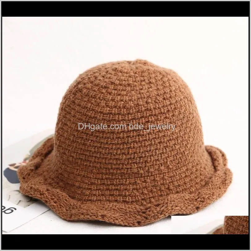 2020 korean version hand-made wavy hem wool hat autumn/winter warmer basin hat soft sister cute  simple fisherman hat for nice