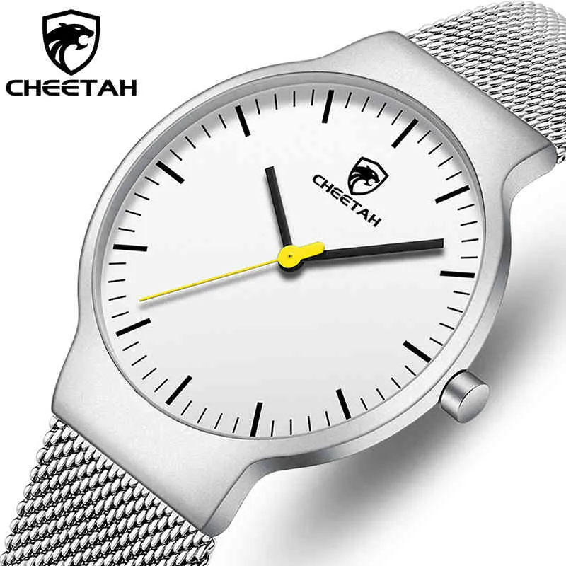 CHEETAH Brand Men Watch Top Brand Quartz Analog Clock Waterproof Stainless Steel Male Wristwatch Silver Watches for Men 210517