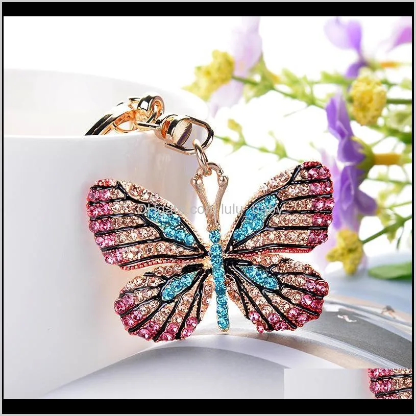 new trendy fashion ins luxury designer pretty colorful diamond rhinestone butterfly bag charms keychains for women girls