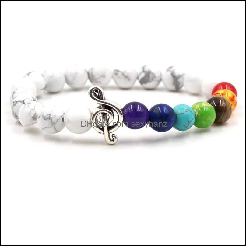 Beaded, Strands Colorful Chakra Yoga Bead Elastic Bracelet Tiger Eye Stone Hand Strings Mix Color