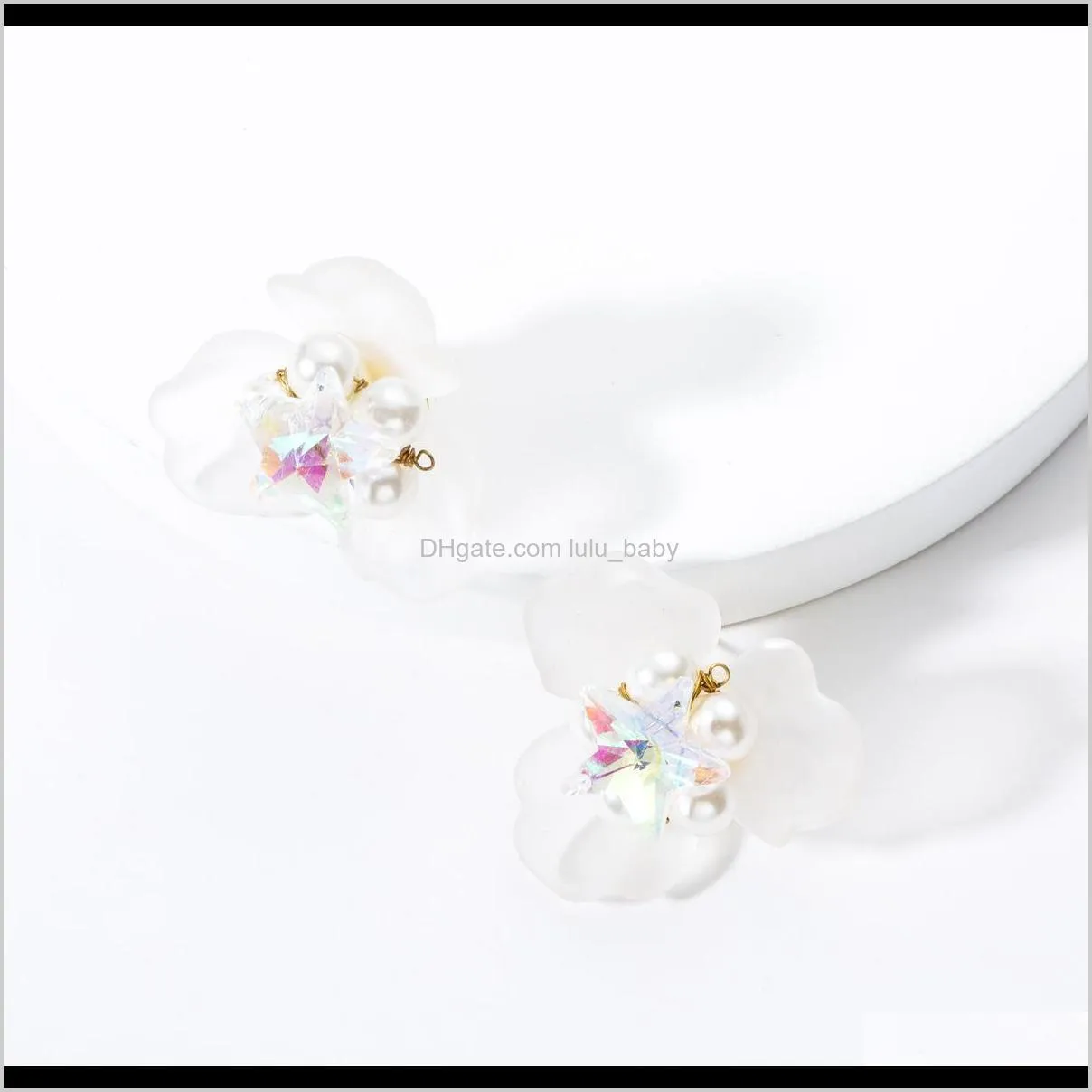 s925 silver needle anti-allergy resin flower five-pointed star crystal inlaid pearl earrings female temperament earring earring