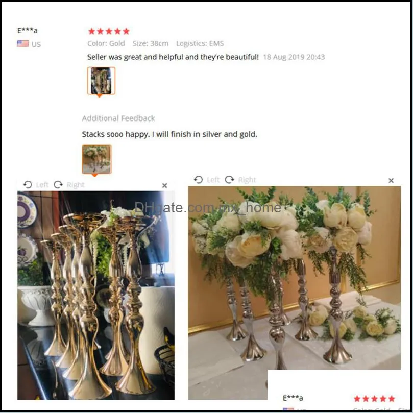 Decorative flower Gold White Silver Candelaar Metals Flower Stand Vaas Table Middle Point Event Rack Road Lead Wedding Decor 0715