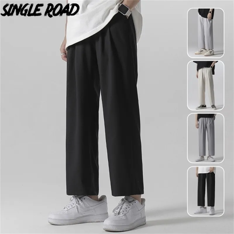 Single Road Męskie szerokie spodnie nogi Lato Lekkie Waga Joggers Spodnie Japońskie Streetwear Zimne uczucie Wygodne spodnie domowe Mężczyźni 211123