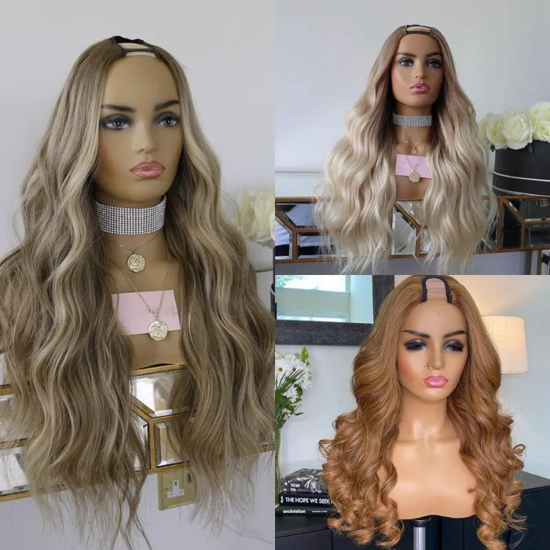 Koronkowe Peruki 200 Gęstość Maszyna Ludzka Włosy Made Half For Women Blonde Ombre Highlight U Część Remy Peruvian