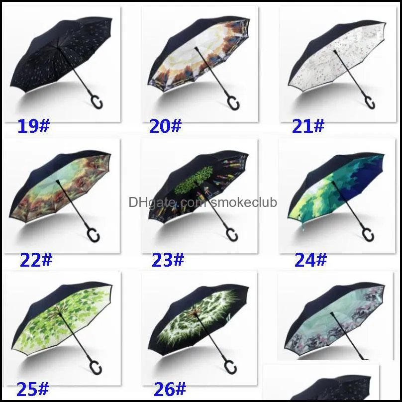 56 Styles Folding Reverse Umbrella Double Layer C Handle Umbrellas Unisex Inverted Long Handle Windproof Rain Car Umbrellas sea ship